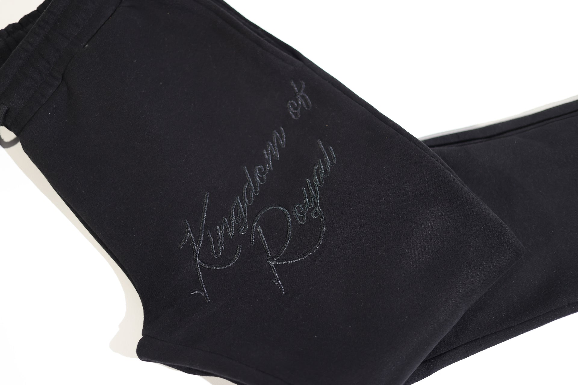 'Kingdom of Royal" Cursive  Embroidery  Joggers Black