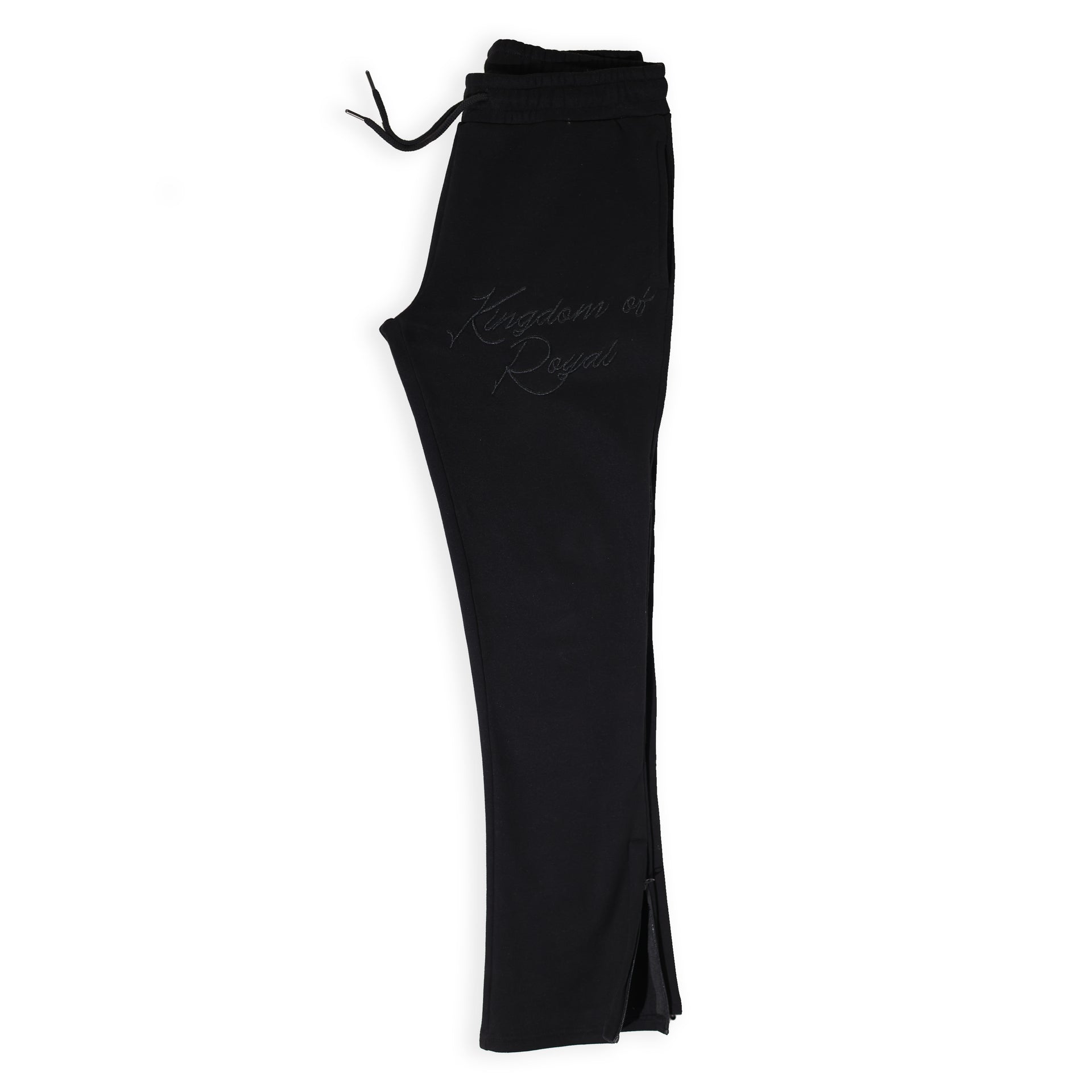 'Kingdom of Royal" Cursive Embroidery Joggers Black