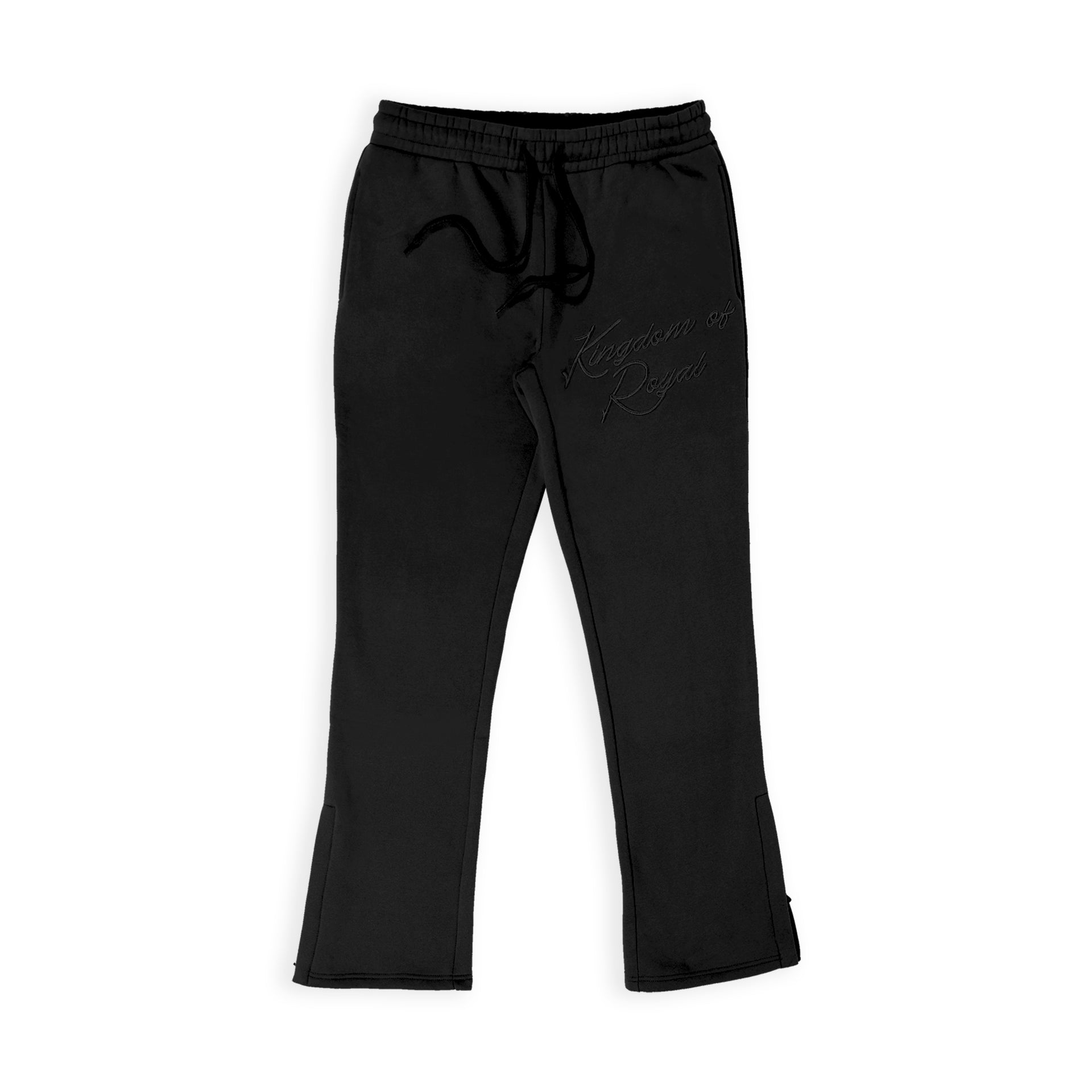 'Kingdom of Royal" Cursive Embroidery Joggers Black