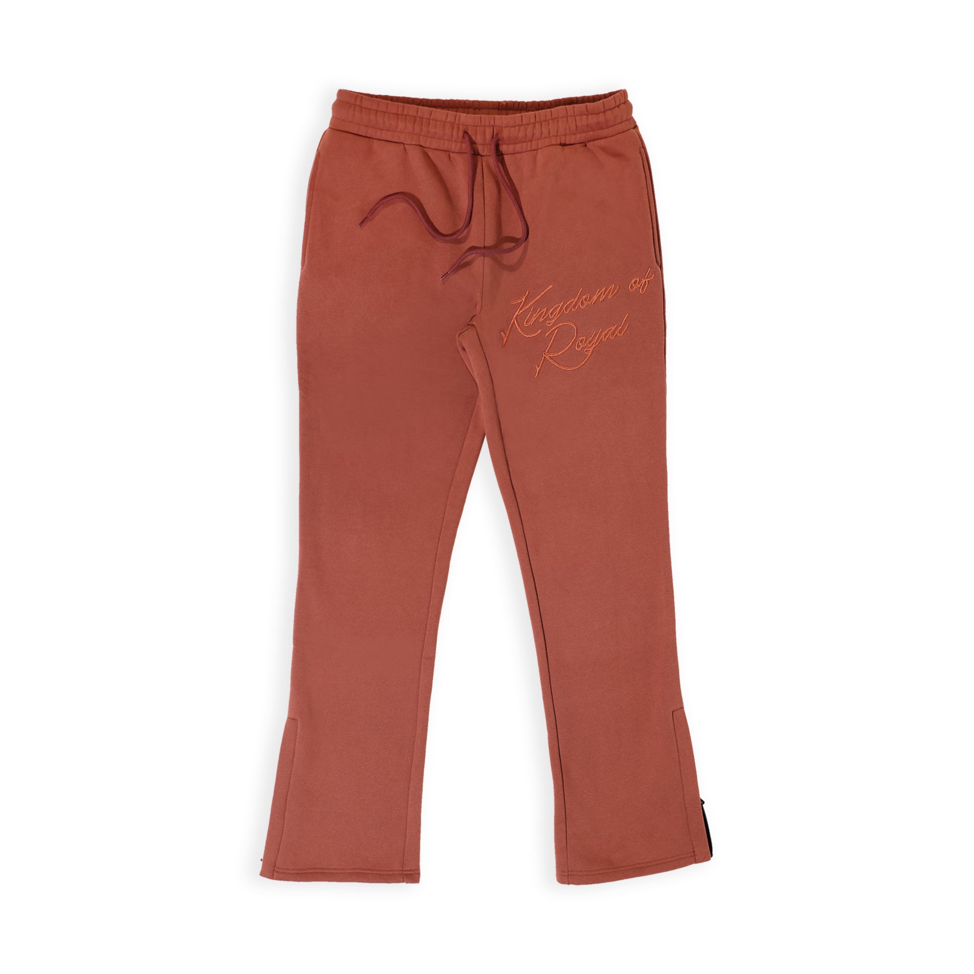 'Kingdom of Royal" Cursive Embroidery Joggers Brick Brown