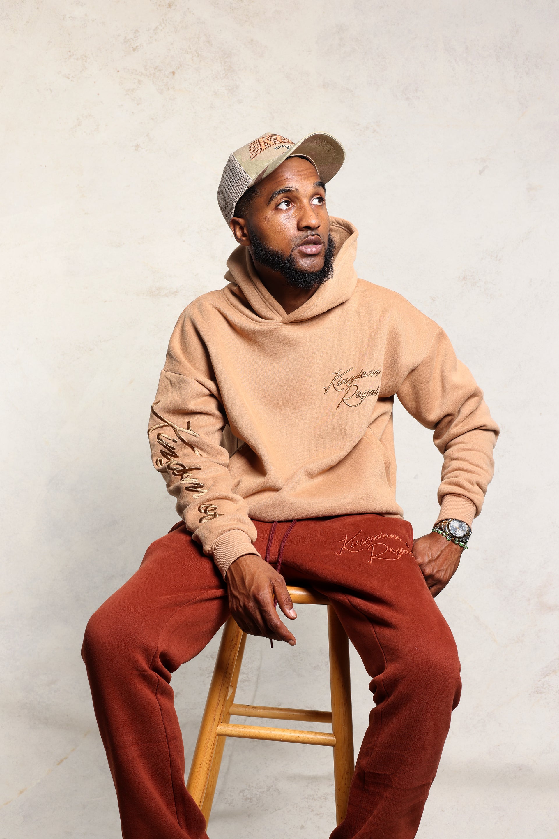 'Kingdom of Royal" Cursive Embroidery Tan